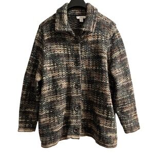 CJ Banks Sweater Jacket Womens 3X Dark‎ Geometric Button Front Cardigan Office